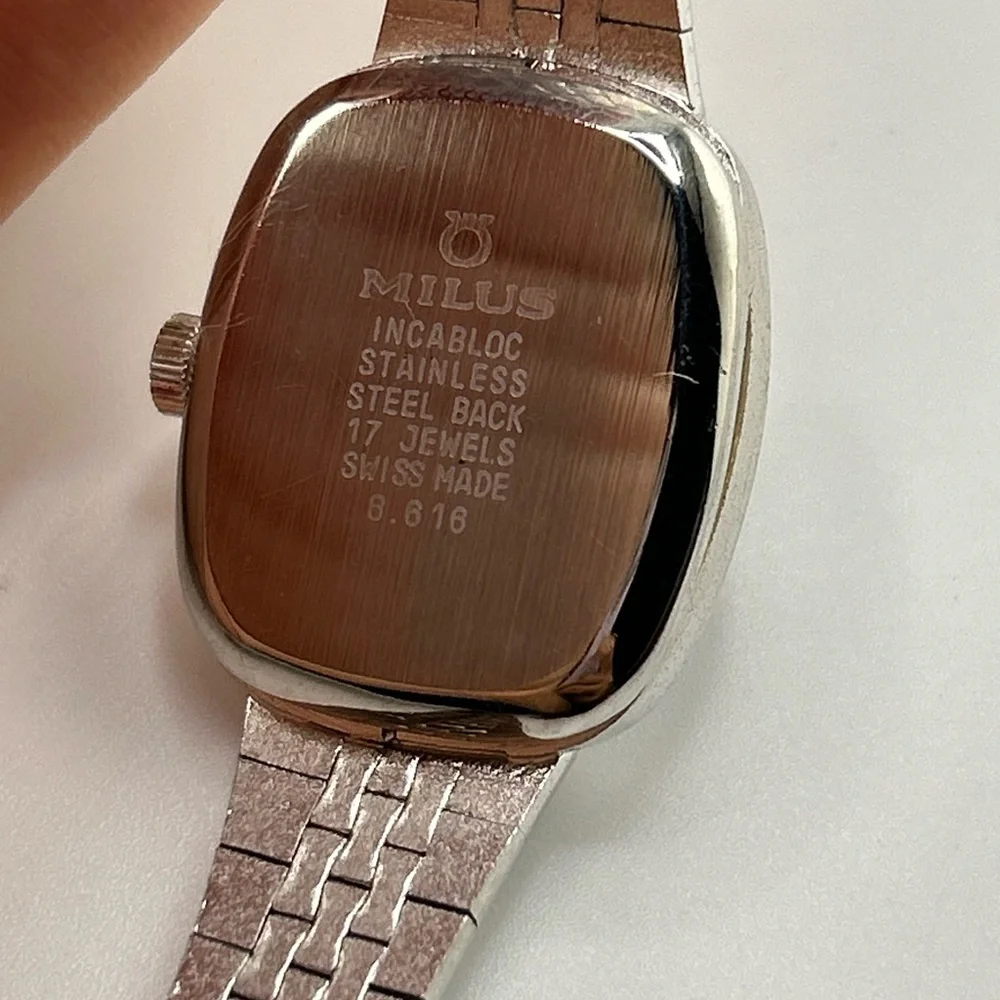 Milus vintage unisex Silver and Blue swiss made watch #566